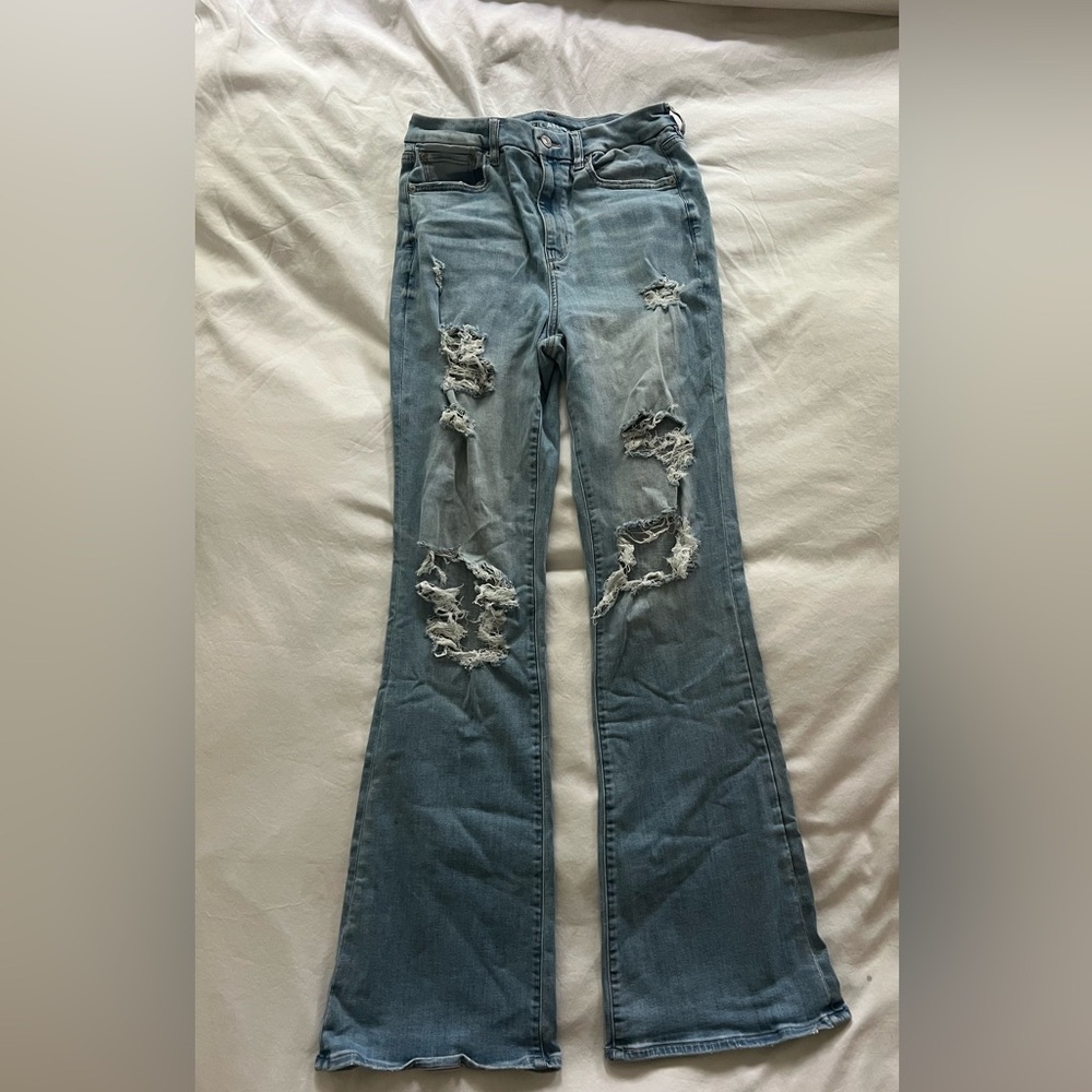 AE x-long distressed jeans size 8 15” flat waist high rise